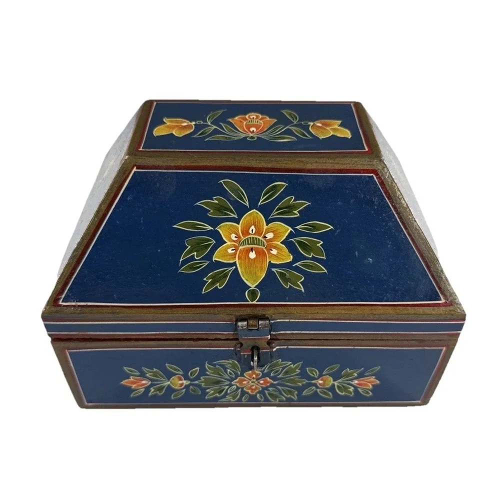 Vintage Wooden Dome Shaped Storage Box Original Old Hand Crafted Painted